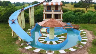 [End] Build Beach Swimming Pool, 3 Story Resort Bamboo House,  Flyover Water Slide, Bamboo Umbrella