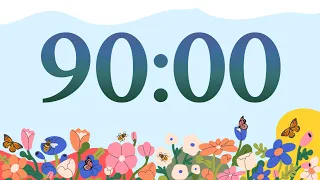 90 Minute Cute Spring Bees and Flowers Classroom Timer (No Music, Piano Alarm at End)