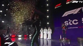 Max Verstappen walks off during Podium celebrations 2021 Saudi Arabian GP Jeddah