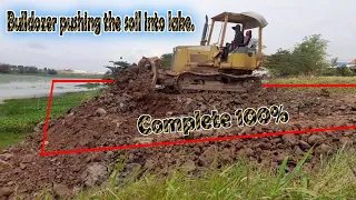 Construction 05 !!! bulldozer pushing the soil into the chon len lake !! d37e and dump truck 10 ton