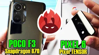 CARRERA ANTUTU BENCHMARK 🌡️🔥 - GOOGLE PIXEL 6 vs POCO F3 - SNAPDRAGON 870 vs TENSOR | SIEPONLINE |