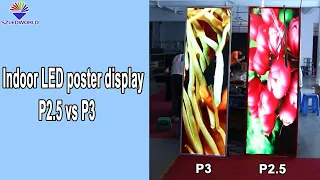 Indoor LED poster display screen, P2.5 vs P3 video effect, you'll know which one is better