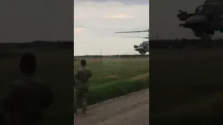 Russian Ka-52 Alligator helicopter greetings infantry in Ukraine Z