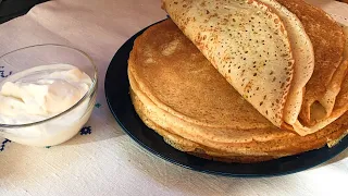 Openwork pancakes with yogurt and milk. Even a child can do this.