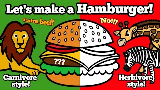 Safari Animals make a Hamburger Together! | Drawing and Coloring a Cheeseburger