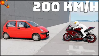 MOTORBIKE vs DAEWOO MATIZ! 200 Km/H CRASH TEST! - BeamNg Drive