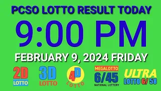 9pm Lotto Result Today February 9, 2024 Friday ez2 swertres 2d 3d pcso