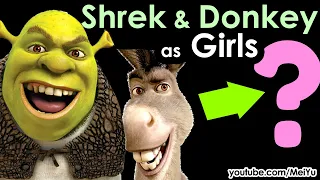 Shrek and Donkey as Beautiful Girls Drawing Challenge | Reimagine Art Challenge by Mei Yu