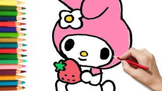 Easy... How to Draw Cute MY MELODY With Strawberry | Step by Step