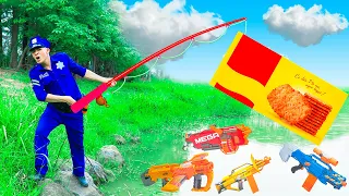 Battle Nerf War XRPMAN Fishing COOKIES & COMPETITION Nerf Guns Fight Man FISHING BISCUIT BATTLE NERF