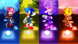 Matel Amy Rose 🆚 Sonic The Hedgehog 🆚 Blaze The Cat 🆚 Super Sonic exe | Sonic Tiles Hop EDM Rush