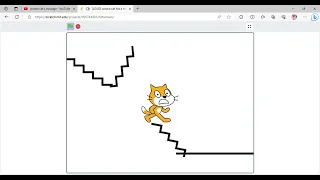 Scratch cat falls up the stairs.