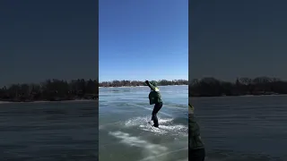 Woman slides on wet ice in Wisconsin #shorts #icefishing