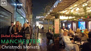 Manchester Christmas Markets Walking Tour 4K - Manchester City Centre - (60fps)