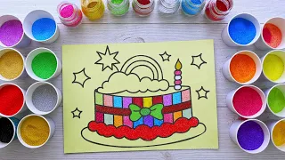 How to Paint a birthday cake with Rainbow colored sand