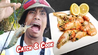 How To Catch and Cook River Prawns / "ULANG" | Garlic Butter Shrimp