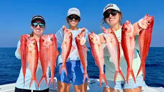 Triple’d up on Queens! 600' Hand Crank Deep Drop! Queen Snapper Catch/Clean/Cook