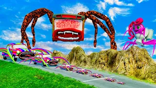 RAINBOW CAR EATER Big & Small Cars vs Downhill Madness with EPIC BATTLE BUS EATER & TOILET MOMMY