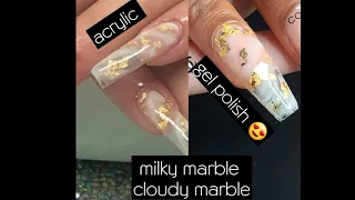 Cloudy Marble w Gold Leaf | Milky Marble Using Gel Polish | Gel X Designs