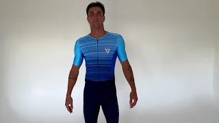 Ultimate Performance: Men's Sleeved 2024 Aero Triathlon Suit with Blue Stripes