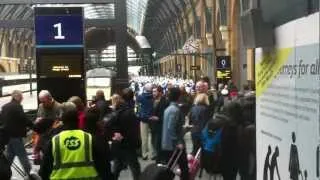 Hartlepool Utd Smurfs On Tour Arriving at London Kings Cross On Route To Charlton