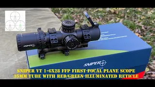 Texas Precision Optics Sniper VT 1-6X28 FFP Scope 35mm Tube with Red/Green Illuminated Reticle