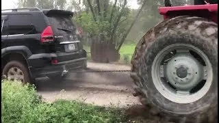 toyota land cruiser prado vs tractor massey ferguson 385 #2021 TUG OF WARS #CARS