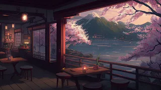 Japanese Lofi Music | Relax, Sleep, Chill. Evening Japanese Cafe with sakura and a beautiful view