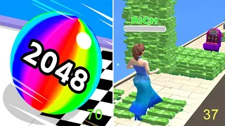 Ball Run 2048 VS Money Run Android iOS Gameplay (Level 51-70 VS Level 31-37)