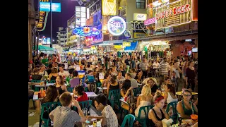 [4K] Khao San Road in Bangkok The Infamous Backpacker Street in Bangkok, Thailand