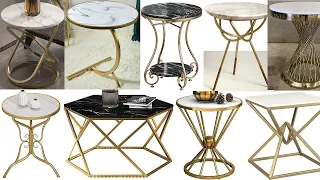 Metal frame marble top coffee table and side table designs as metal furniture ideas