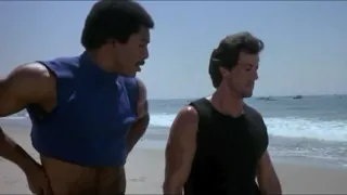 Apollo Creed Trains Rocky on the Beach race scene 1982 from the Movie Rocky III