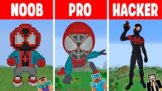 Minecraft SPIDER-MAN MILES MORALES STATUE HOUSE BUILD CHALLENGE - NOOB vs PRO vs HACKER