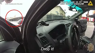 'Drop the gun!' New LAPD bodycam video shows tense moments during dangerous high-speed chase