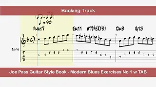 Joe Pass Guitar Style Book - Modern Blues Exercises No: 1 w TAB - BACKING TRACK