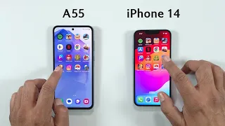 Samsung A55 vs iphone 14 - speed test |TechBrake|
