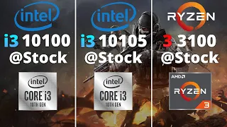 i3-10100 vs i3-10105 vs Ryzen 3 3100 - 11 Games 1080p RTX 3060 Ti -  Stock Cooler