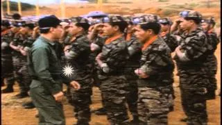 South Vietnamese President Nguyen Van Thieu reviews Montagnard troops at Plei Me ...HD Stock Footage