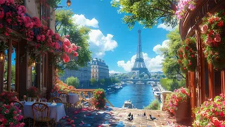 Outdoor Paris Coffee Shop Ambience with Eiffel Tower ☕ Relaxing Jazz & Bossa Instrumental Music