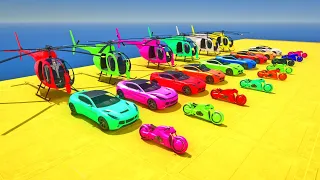 GTA V Mega Ramp Boats, Cars, Motorcycle with Trevor and Friends New Stunt Map Challenge