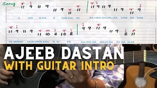 AJEEB DASTAN GUITAR INTRO AND SONGS LEADINGS LESSON | WITH TAB SHEET