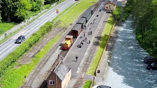 The Diema Taiwanese Diesel at Welshpool Raven Square Station - WLLR - Drone Video