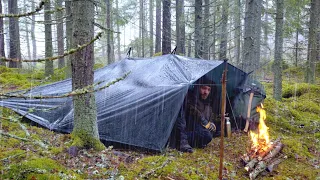 Tarp Camping in the Rain - Finding Fatwood - 3 Days Bushcraft Trip