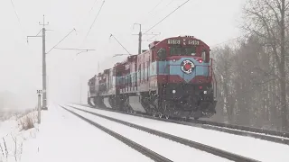 Полная мощность: Тепловозы Ц36-7и 3 / Full power: GE C36-7i's near Kehra station