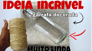 Garrafa decorada/garrafa de vidro/Artesanato com garrafa/garrafa transparente#artesanato#