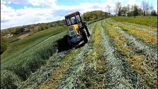 Ursus c360 4x4 turbo bokiem, koszenie okropnie górzystego pola z żytem.