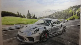 Porsche GT3 RS realistic car drawing