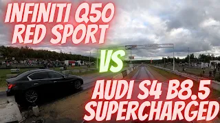 Drag Race Infiniti Q50 Red Sport VS Audi S4 B8.5 Supercharged