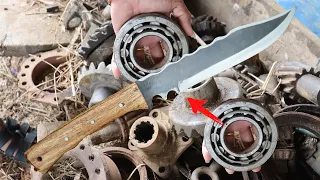 Knife Making - Forging A Super Sharp Hunting Knife From Rusty bearing.