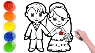 Bride 👰 and Groom 🤵 Beautiful Drawing, Painting, Coloring for Kids & Toddlers